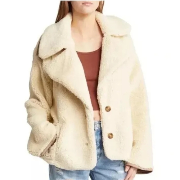 Free People Jackets & Blazers - Free People Joplin Cozy Faux‎ Sherpa Jacket in ivory Women's Size Large